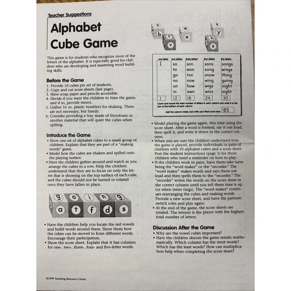 Alphabet Cube Game Education Teaching Phonics